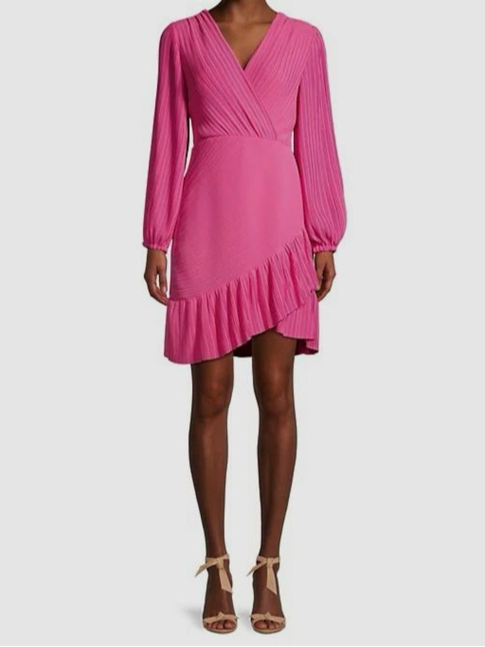 NEW One33 Social Pleated V-Neck Long-Sleeve Mini Dress Size 2 Pink Cocktail NWT